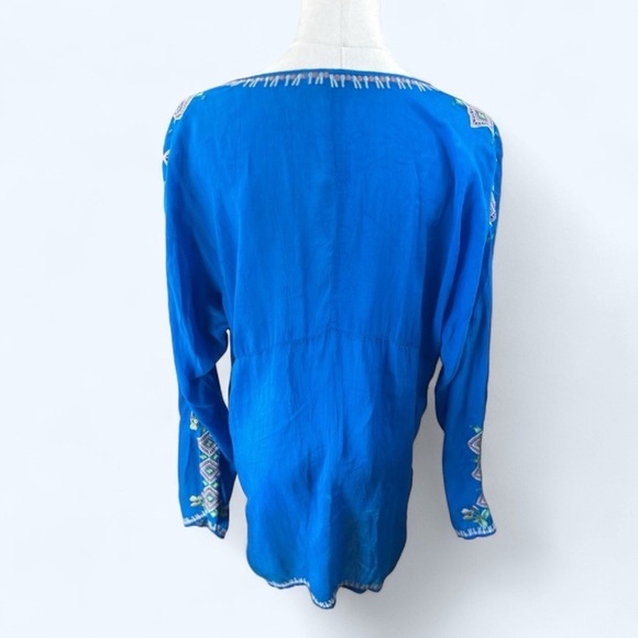 Johnny Was Size P/L Blue Vanessa Blue Floral Embroidered Tunic Blouse - Picture 3 of 14